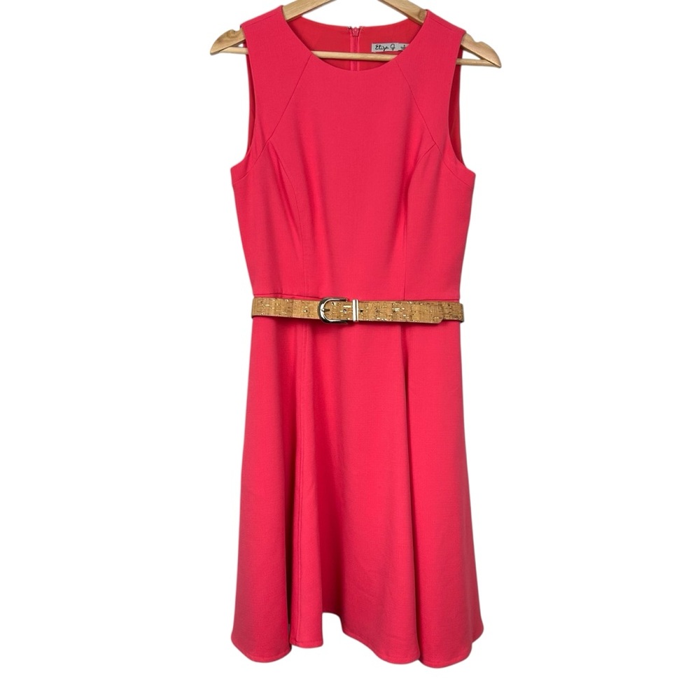 ELIZA J Belted Sleeveless A-Line Midi Dress, Pink, Size 6
